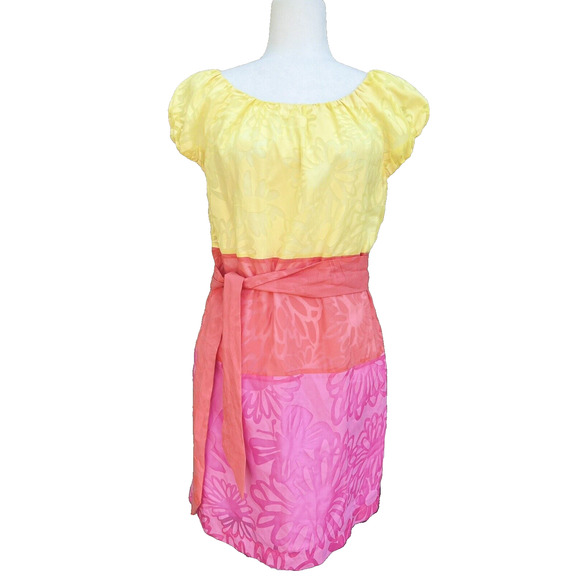 Lilly Pulitzer Dresses & Skirts - Lilly Pulitzer Hotty Pink Burnout Combo Sully colorblock flower Dress L A000262